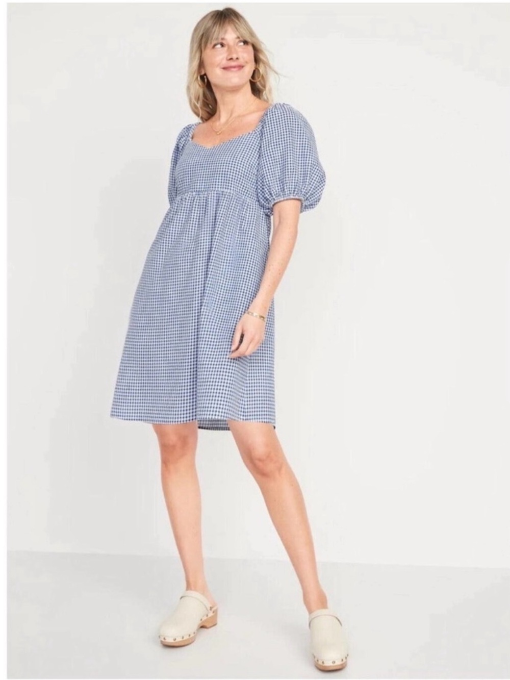 Old Navy Blue Gingham Puff-Sleeve Mini Dress